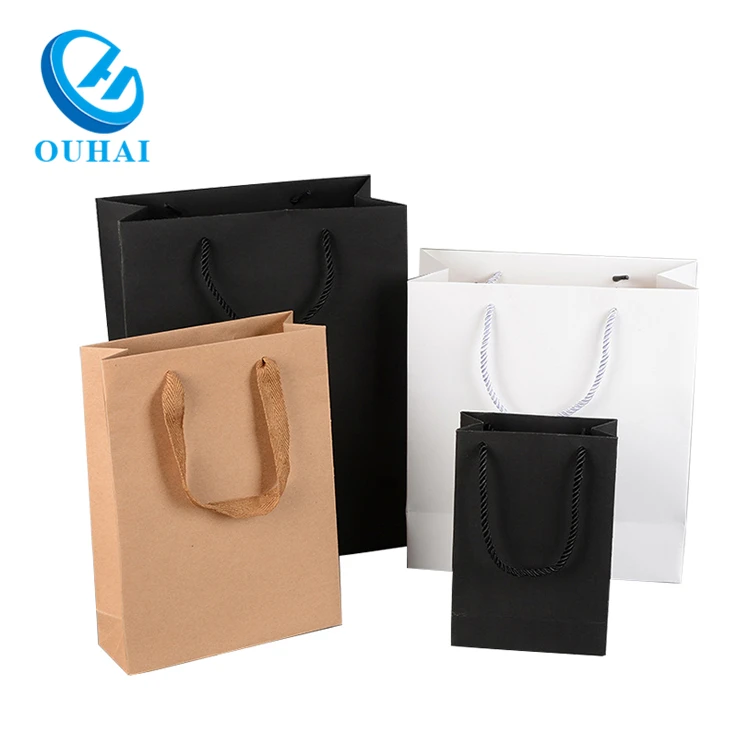 Custom Logo Luxury Black Cardboard Paper Bag With Black Cotton Rope ...