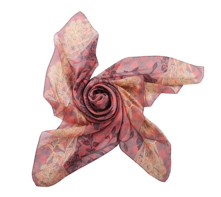 FLOWERS SILK SCARF LONG SHAWL CHIFFON 100% SILK