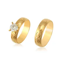 

R-152 XUPING Dubai couple ring saudi arabic stainless steel vogue jewelry zircon gold wedding rings set price for men and women