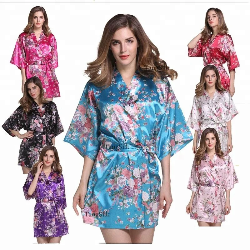 

one day shipping knee length floral bride silk robe