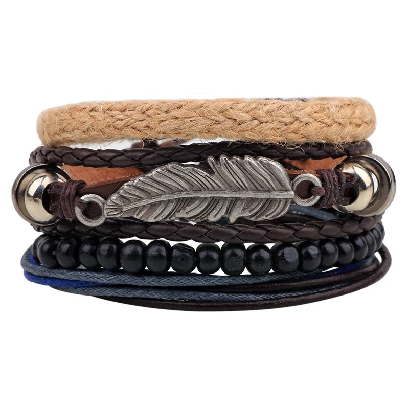 Wholesale Leather Bracelet Handmade Natural Wood Beads Elastic Bracelet ...