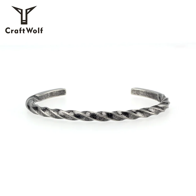 

Craft Wolf 2019 New Arrivals Screw Bangles Stainless Steel Twisted Bracelets, Old silver