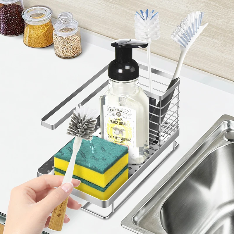 

Stainless Steel Soap Sponge Holder Sink Caddy Organizer for Kitchen, Silver