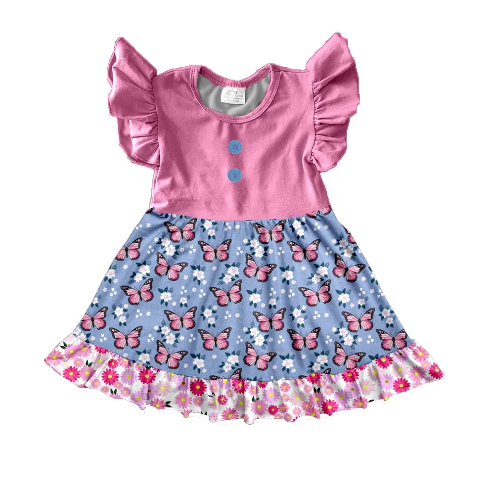 

Latest design simple girl dress cheap wholesale butterfly spring kids dress, Pink,green,yellow,white etc as your requirenment