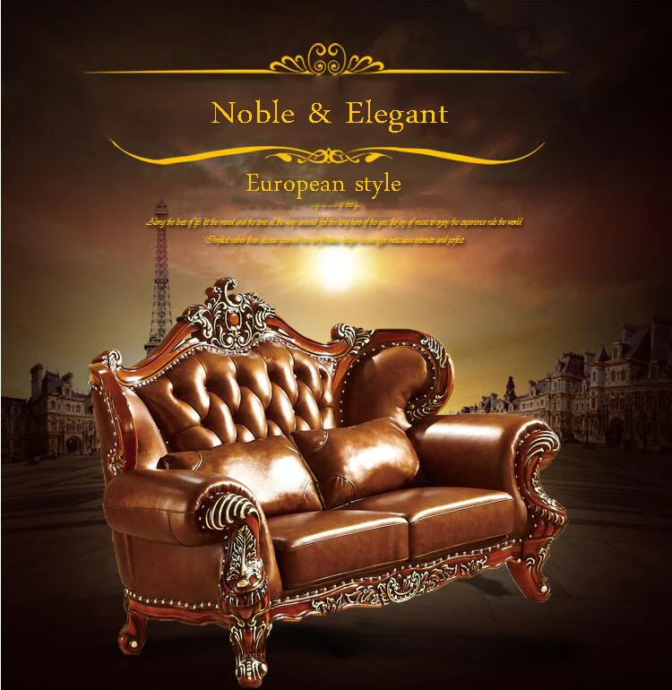 high quality European antique living room sofa furniture genuine leather set p10304