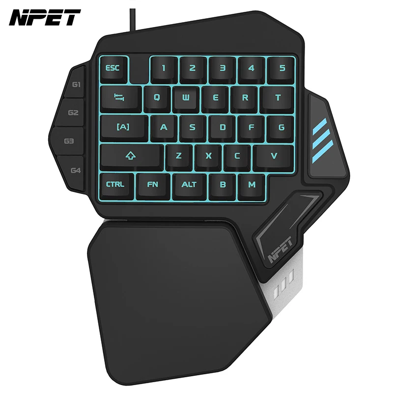 

US STOCK NPET One-Handed Gaming Keypad 33 Fully Programmable Keys, T10 Wired LED Backlight Palm-Rest E-Sport Gamer Keyboard, N/a