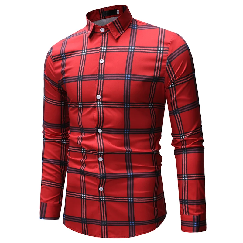 E8ML18  New foreign trade men's fashion printed lapel men's long-sleeved shirt
