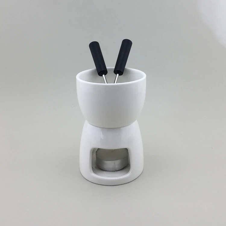Handmade french red color small ceramic chocolate fondue 5 oz mini fondue set 
