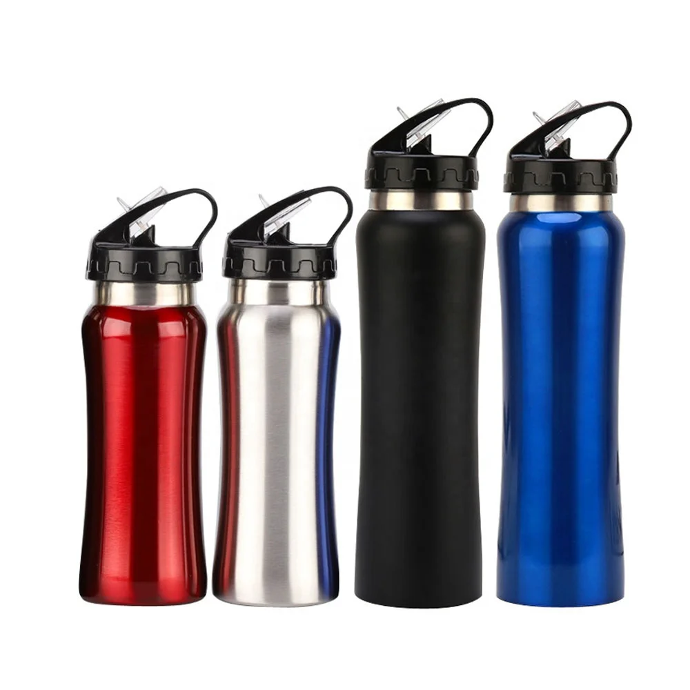 

single wall stainless steel water bottle sport bottle with handle and straw