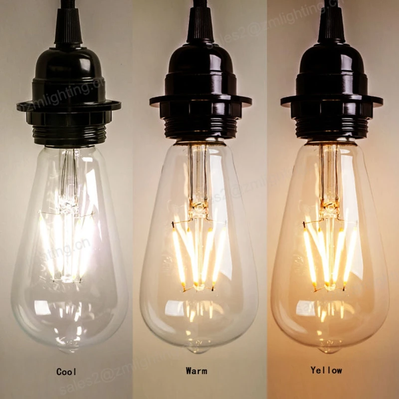 Edison Bulb 4W LED 6 Pack ST64 2700K Antique Retro Vintage Squirrel Cage Filament Warm Light Teardrop Style Replacement Bulbs