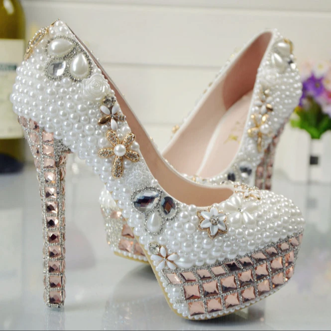 white pearl shoes heels