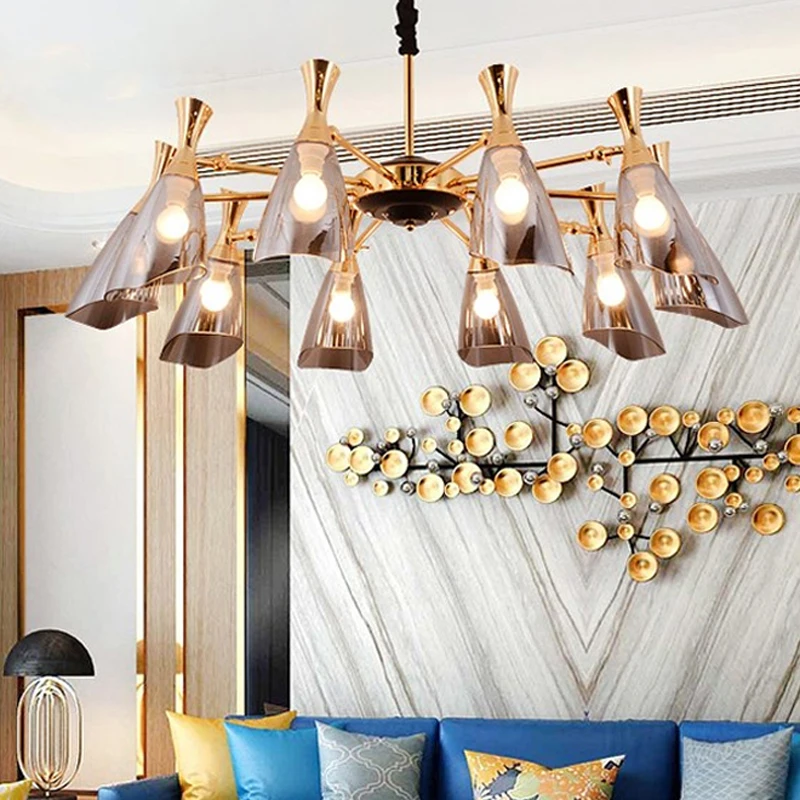 Nordic post-modern living room chandelier restaurant bedroom clothing store hotel villa high-end simple fashion glass chandelier
