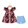 OEM service newborn baby girl clothes short sleeves flying pig printing clothing sets