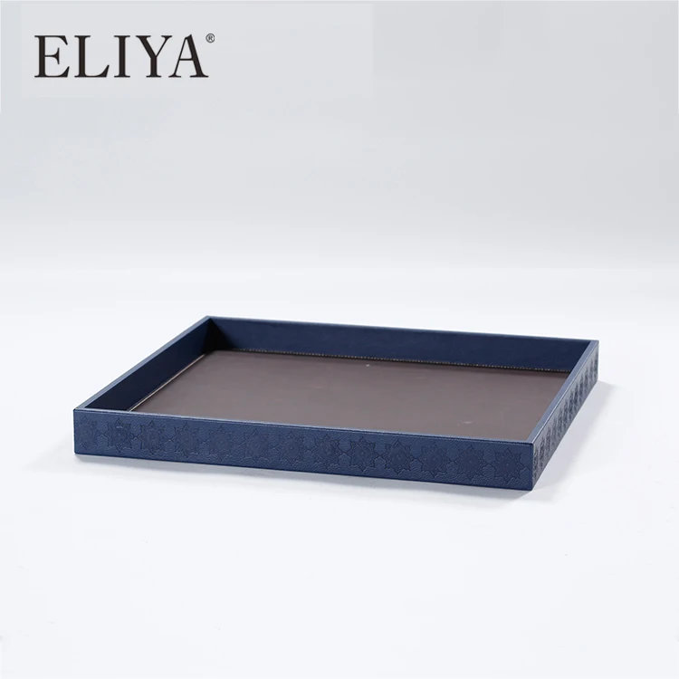 Factory Price Blue/Brown Hotel Bedroom PU Leather/Metal Tray