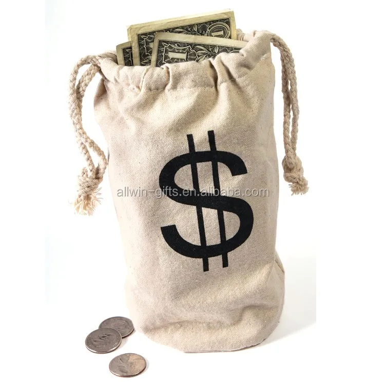 Wholesale Portable Drawstring Cotton Canvas Bank Money Bag Buy Bank