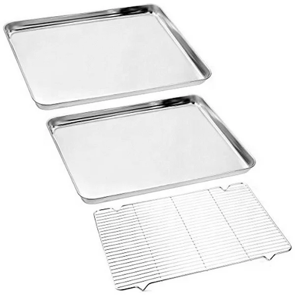 

Aluminum Cookie Sheet/Half Sheet Pan for Baking with Stainless Steel Oven Safe Cooling Rack