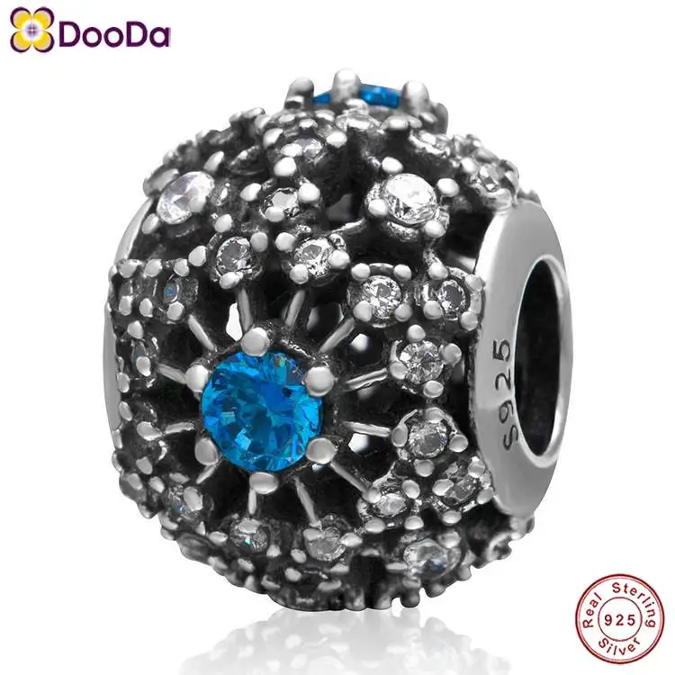 

Dooda Jewelry Inner Radiance Charm with Blue and Clear CZ Bead Real 925 Sterling Silver Charms for 2018 European Bracelet