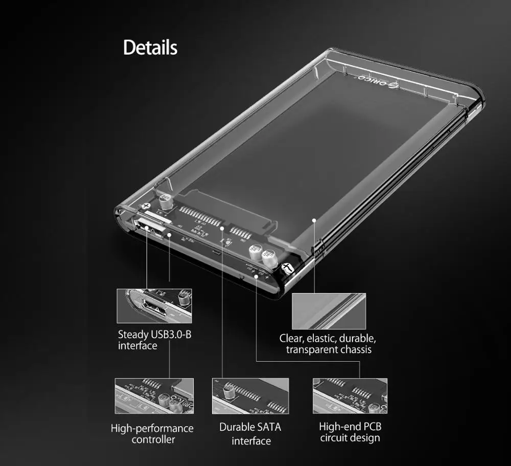 Orico 2.5 Inch Hdd Ssd Enclosure Transparent Sata Usb3.0