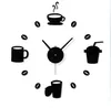 Morden Coffee Drink Tea Cup Acrylic Mirror Wall Clock Decorative Die Cut Sticker
