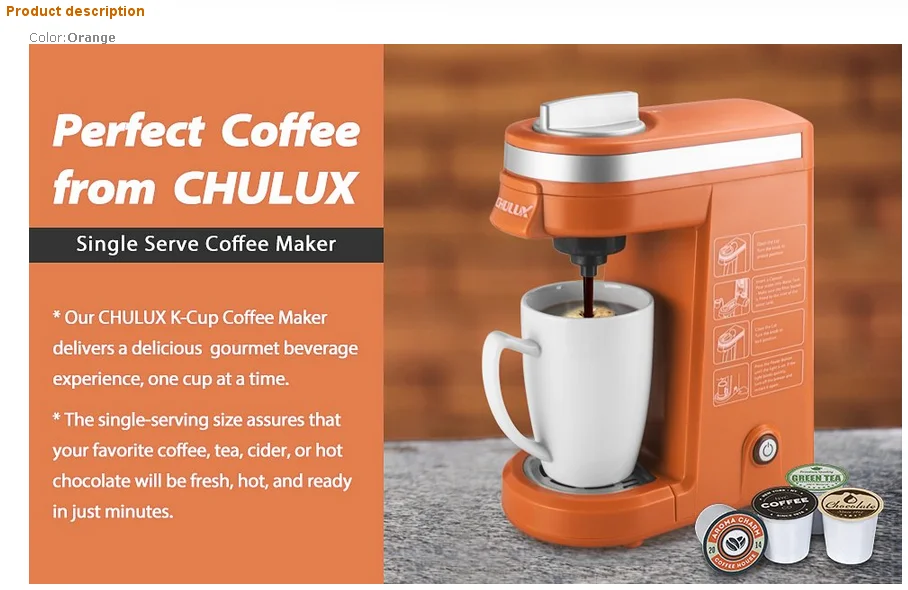 CHULUX Coffee Maker Single-Serve Coffee Machine for Capsule,Orange