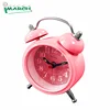 mini travel alarm clock promotion pink beep alarm quartz move ment 1.5" metal case oem decoration retro twin bell clock TB05001