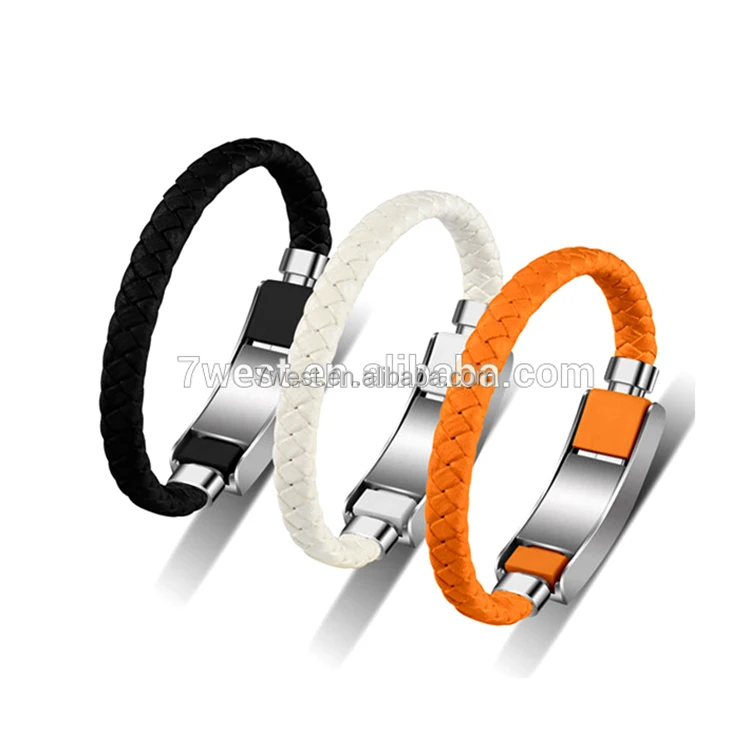 

Universal Leather Bracelet Type C Quick Charging Usb Data Cable, Black;white;orange