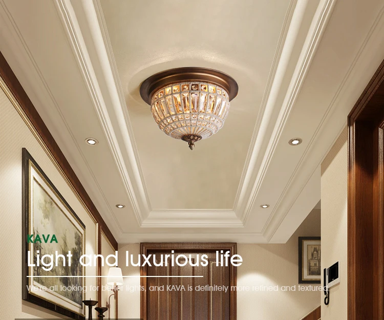 European luxury  golden crystal round iron art restaurant porch ceiling  lamp