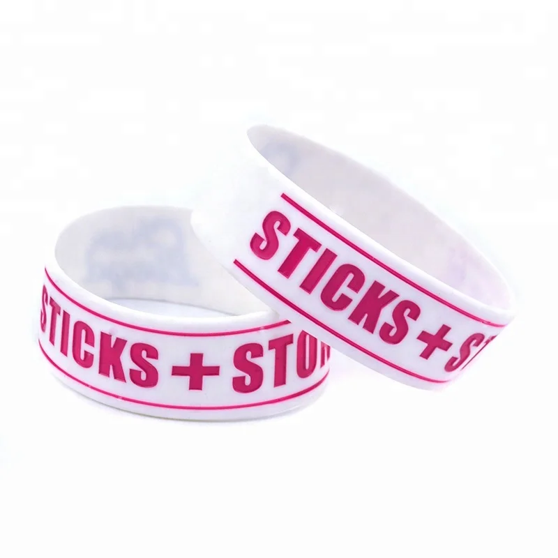 

25PCS 1 Inch Wide White Music Jewelry Cher Lloyd Stick and Stone Silicone Wristband