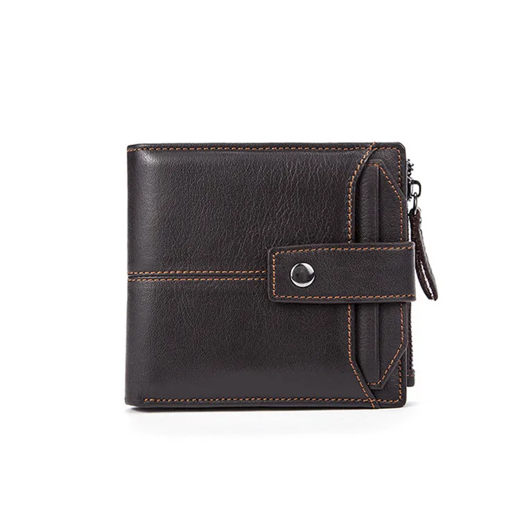 

2020 Wholesale fashion Custom Tan Color Leather Business Men Wallet Vintage Rfid With Button carteira masculina 8929, Coffee, brown,black