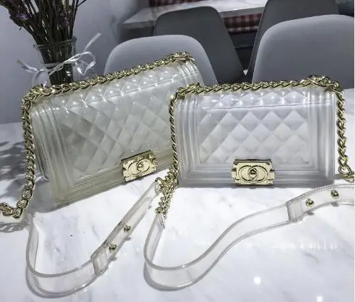 
2018 Elegant Solid Color Lingge Jelly Bag Women Locks Shoulder Messenger Bag Fashion Gold Chains Women Handbag Channel Louis Bag 