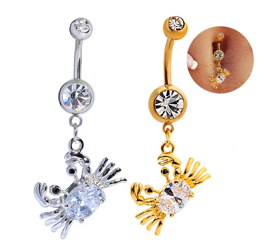 

Body Piercing Navel Rings Crab Imitate Rhinestone Zircon Clear Dangle Belly Button Rings