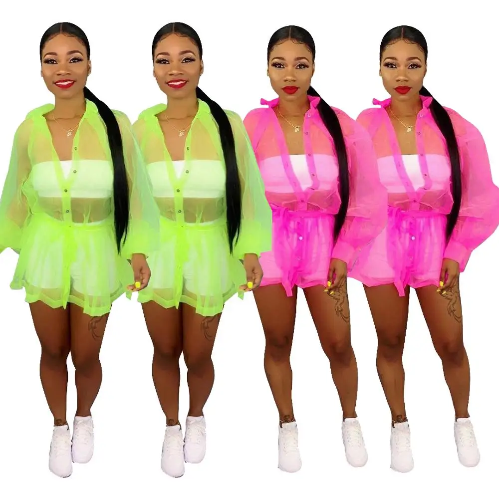 

SD9110 women summer sheer solid chiffon cover up outwear