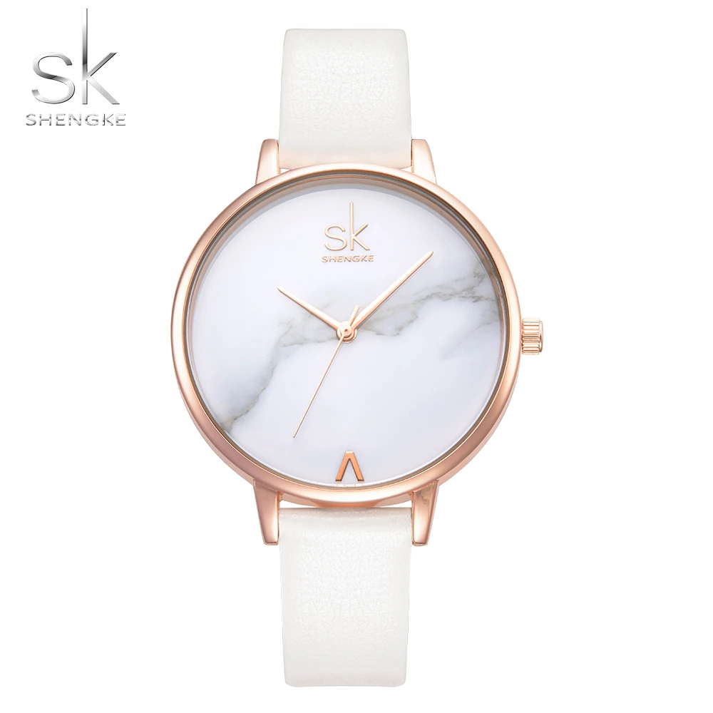 

Shengke Top Brand Fashion Ladies Watches Leather Female Quartz Watch Women Thin Casual Strap Watch Reloj Mujer Marble Dial SK