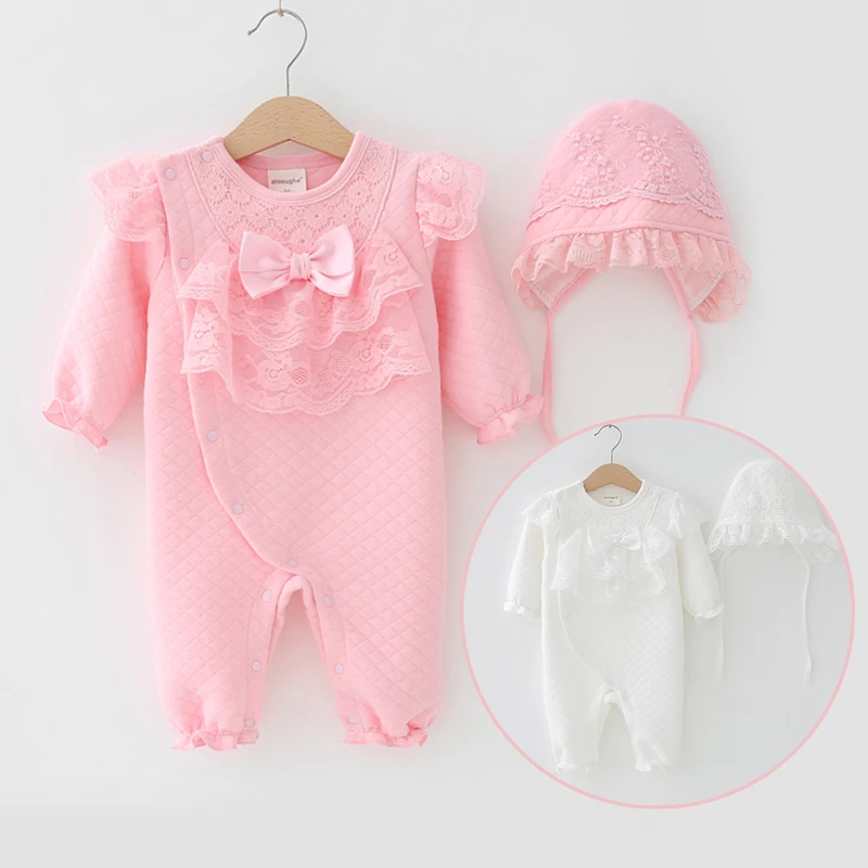 

Hotsale princess baby romper warm cotton infant toddler clothes newborn baby girl rompers, Pink / white