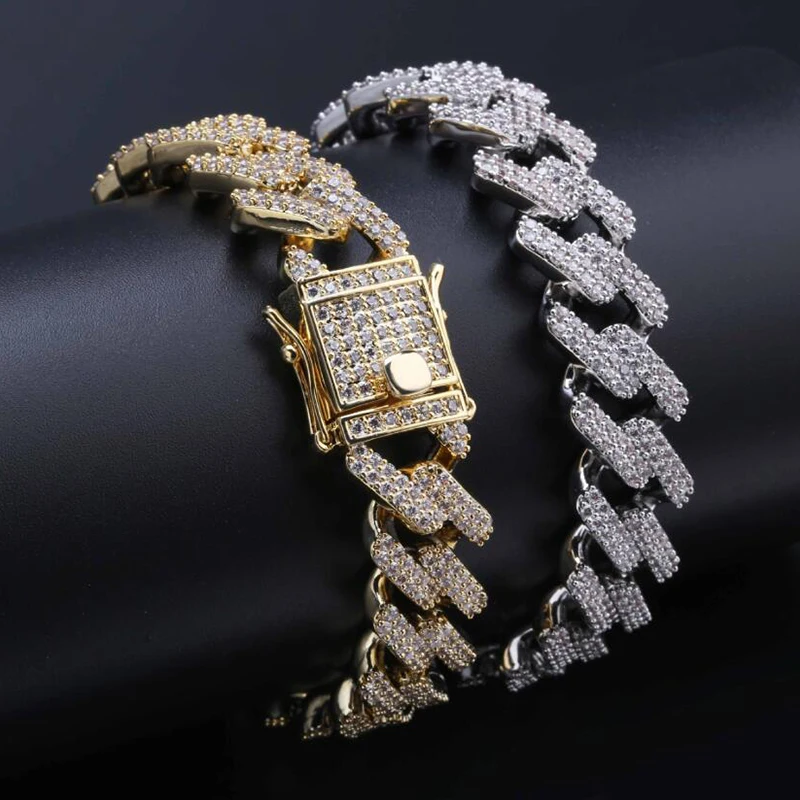 

Hiphop Luxury Cubic Zirconia Miami Bracelets Men Triple Lock Iced Out CZ Cuban Link Bangles Jewelry Jewellery Arabia 2019, Silver/black/gold/rose gold/blue avalibale