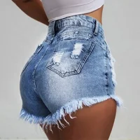 

Guangzhou factory wholesale high quality tassels hole waistline wash women's denim shorts