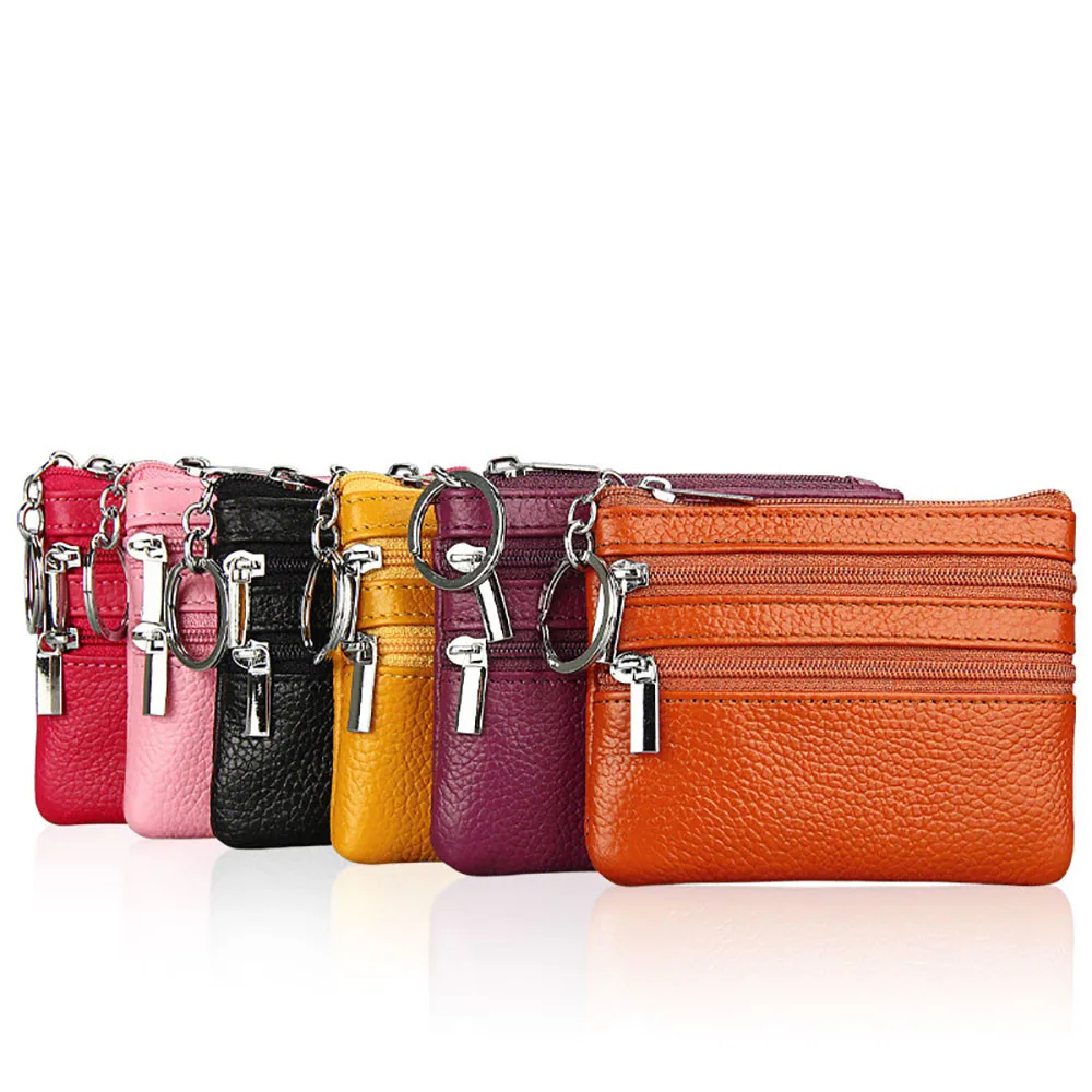 

Women's Genuine Leather Coin Purse Mini Change Wallet with Key Ring