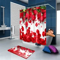 

2018 fashion home goods resistant waterproof Christmas valentine's day rose flower 3d print shower bath curtains