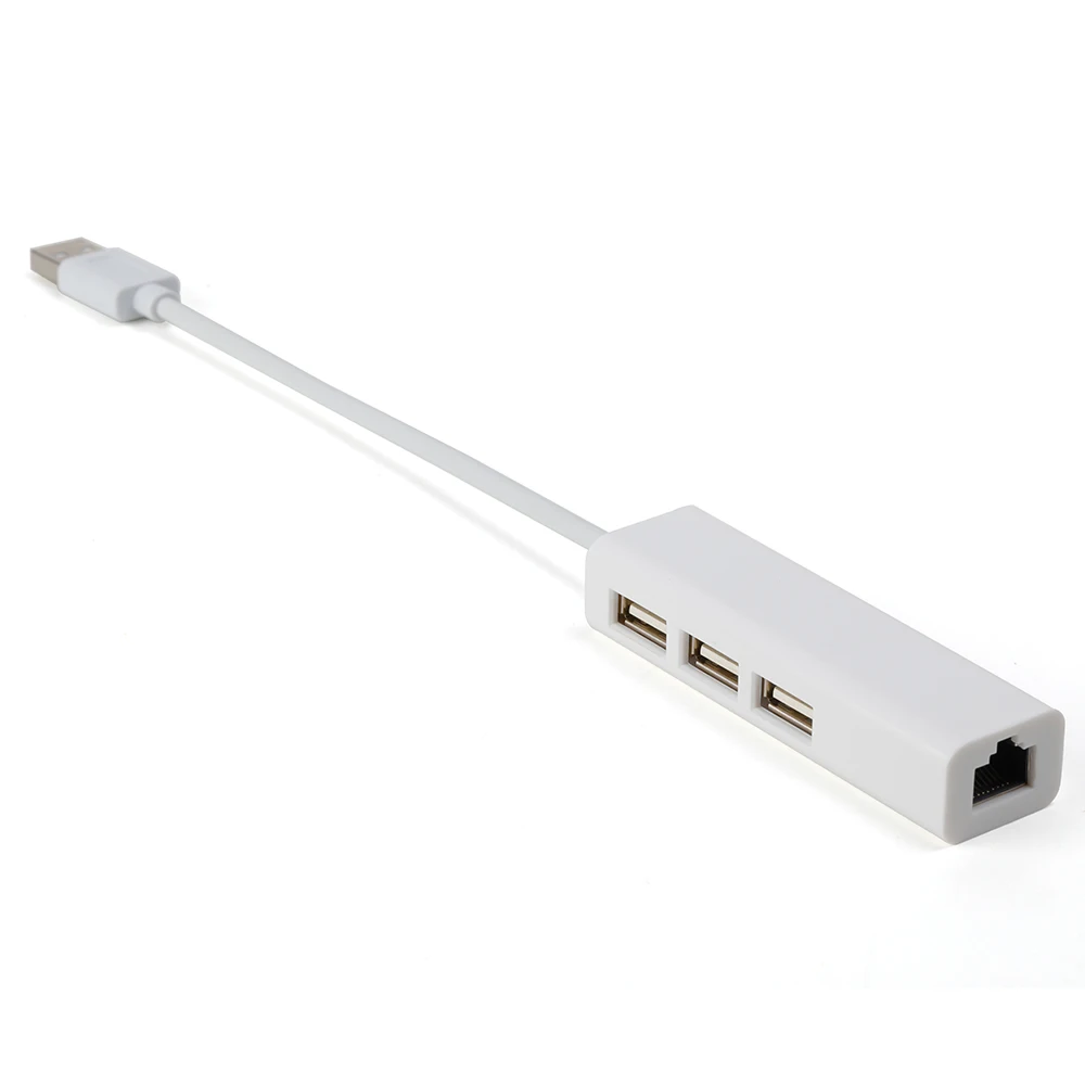 

3 Ports USB 2.0 to Ethernet RJ45 Network Lan Adapter Hub Multifunctional Converter For Laptop, White