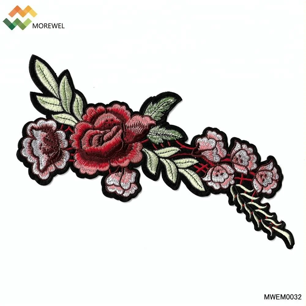 

High quality 3D embroidered patch flower embroidery patch rose iron on clothing, Custom color