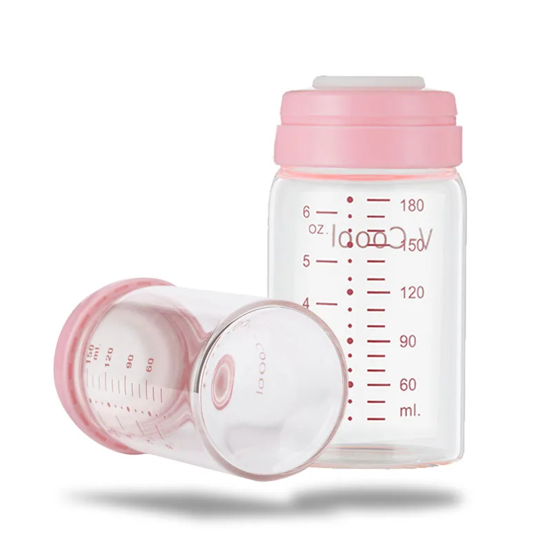 

V-Coool  180ml breast milk collection storage BPA free glass baby feeding bottle, Clearly and pink cap