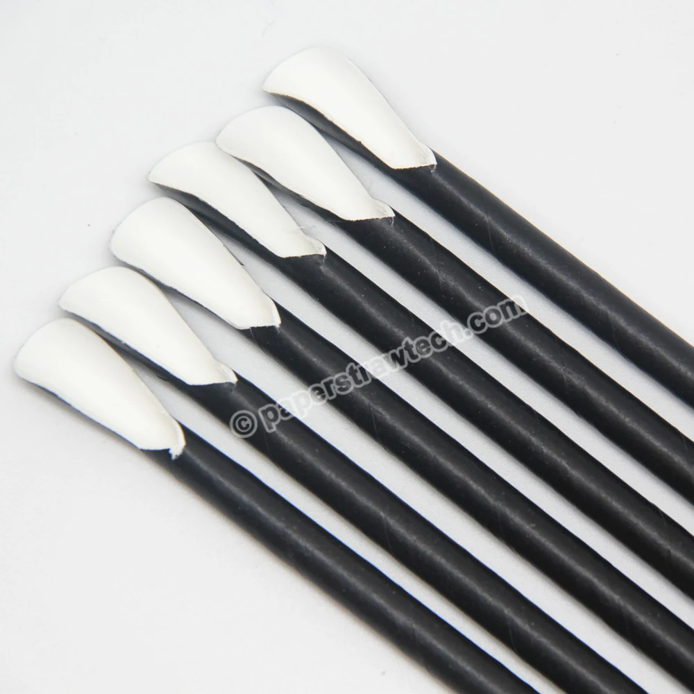 

Disposable Biodegradable Plain Black paper spoon straws Bulk DIY Pure Solid All Compostable Black Spoon Paper Straw, Shown as picture