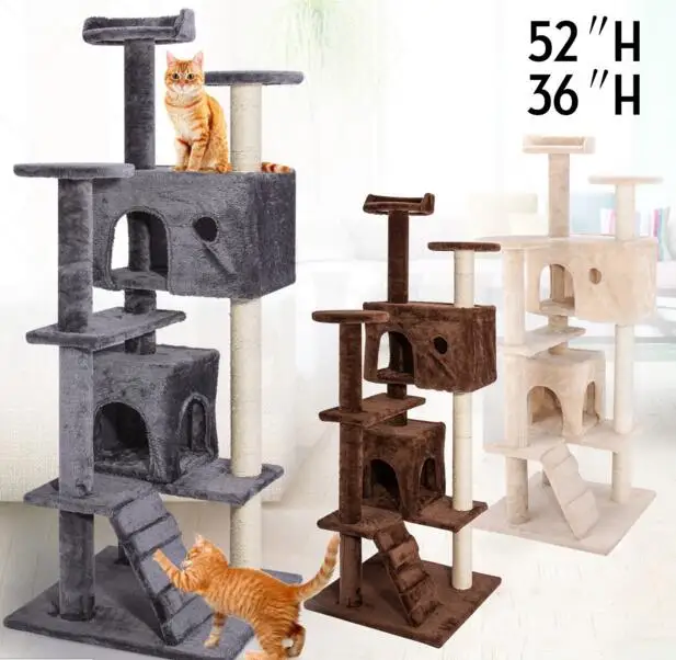 52" Cat Pet Tree Tower Scratcher Post Furniture Kitten Play Toy House Condo 