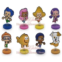 8PCS/lot Bubble Guppies Cartoon PVC Spring dolls Action Figures Toys Doll Desk Accessories Stand Display Holder Kid Party Gift