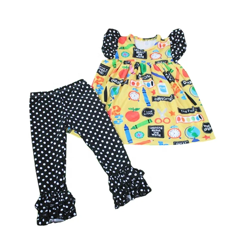 

Polka dot gorgeous children clothes kids boutique wholesale girls back to school clothing sets for summer, Picture