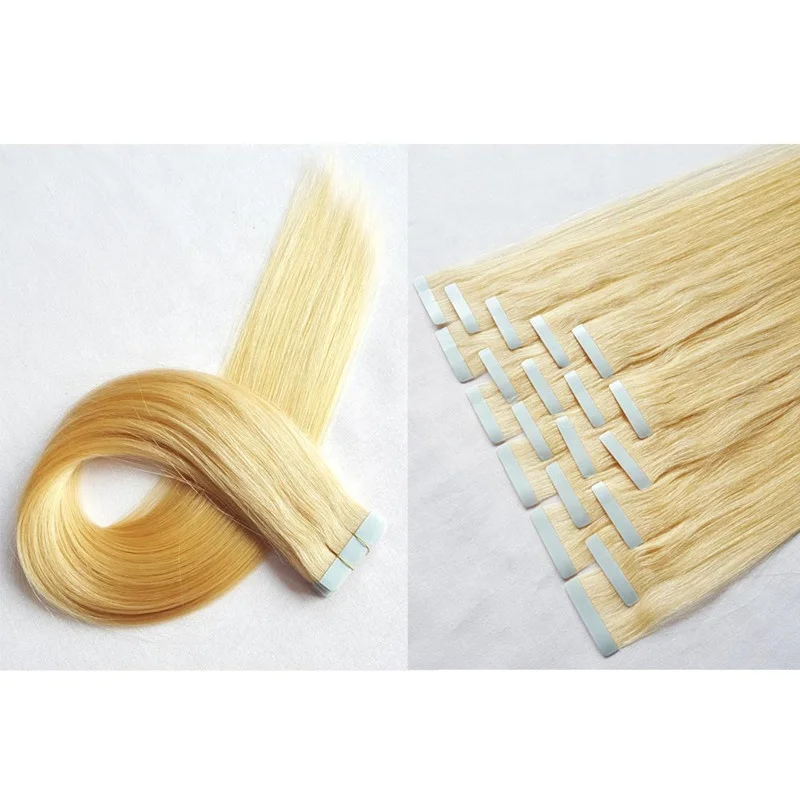 

Wholesale Russian virgin human remy pu tape in hair extensions Blonde color straight 16 to 24" invisible tape hair extensions