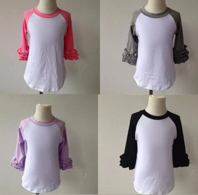 

Fashion boutique 100 cotton baby girls and kids infant toddler icing ruffle raglan shirt