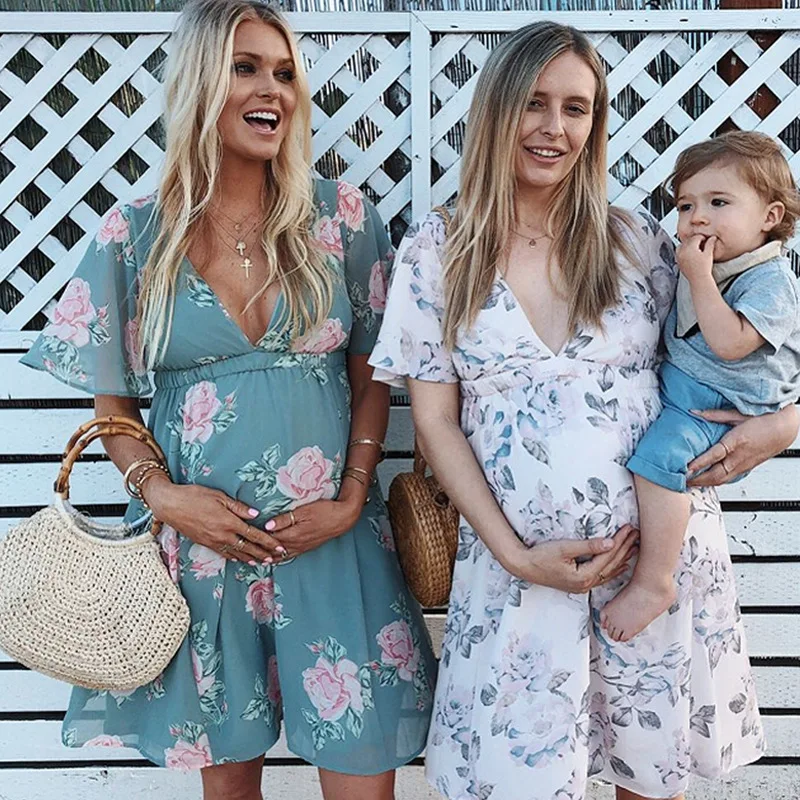 

Bohemian plus size dress short stretch breathable maternity dress