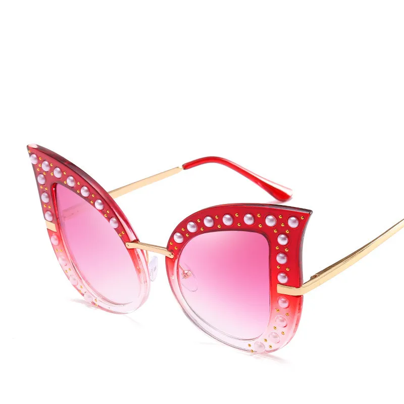 

2018 pearls rivets women fashion sunglasses oversize cat eye glasses 66261