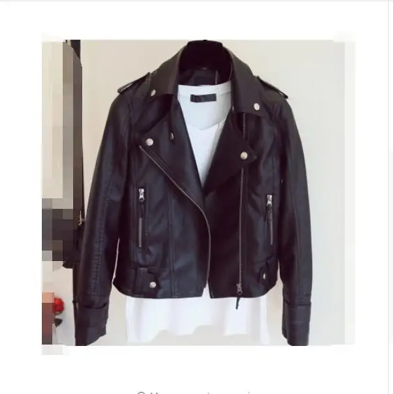 

ecowalson Female 2018 New Design Spring Autumn PU Leather Faux Soft Leather Coat Slim Black Motorcycle jacket